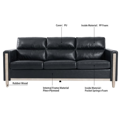 79.5 Inch Black 3-Seater Sofa with Soft Cushions, Apartment Couch for Living Room