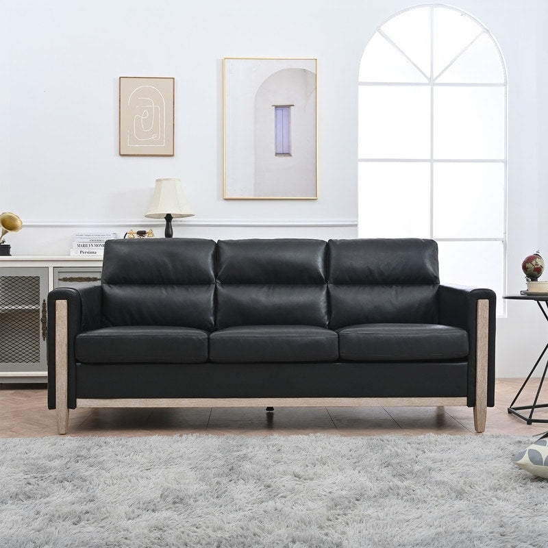 79.5 Inch Black 3-Seater Sofa with Soft Cushions, Apartment Couch for Living Room