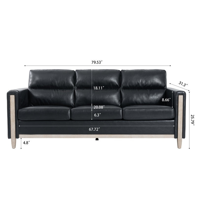 79.5 Inch Black 3-Seater Sofa with Soft Cushions, Apartment Couch for Living Room