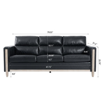 79.5 Inch Black 3-Seater Sofa with Soft Cushions, Apartment Couch for Living Room