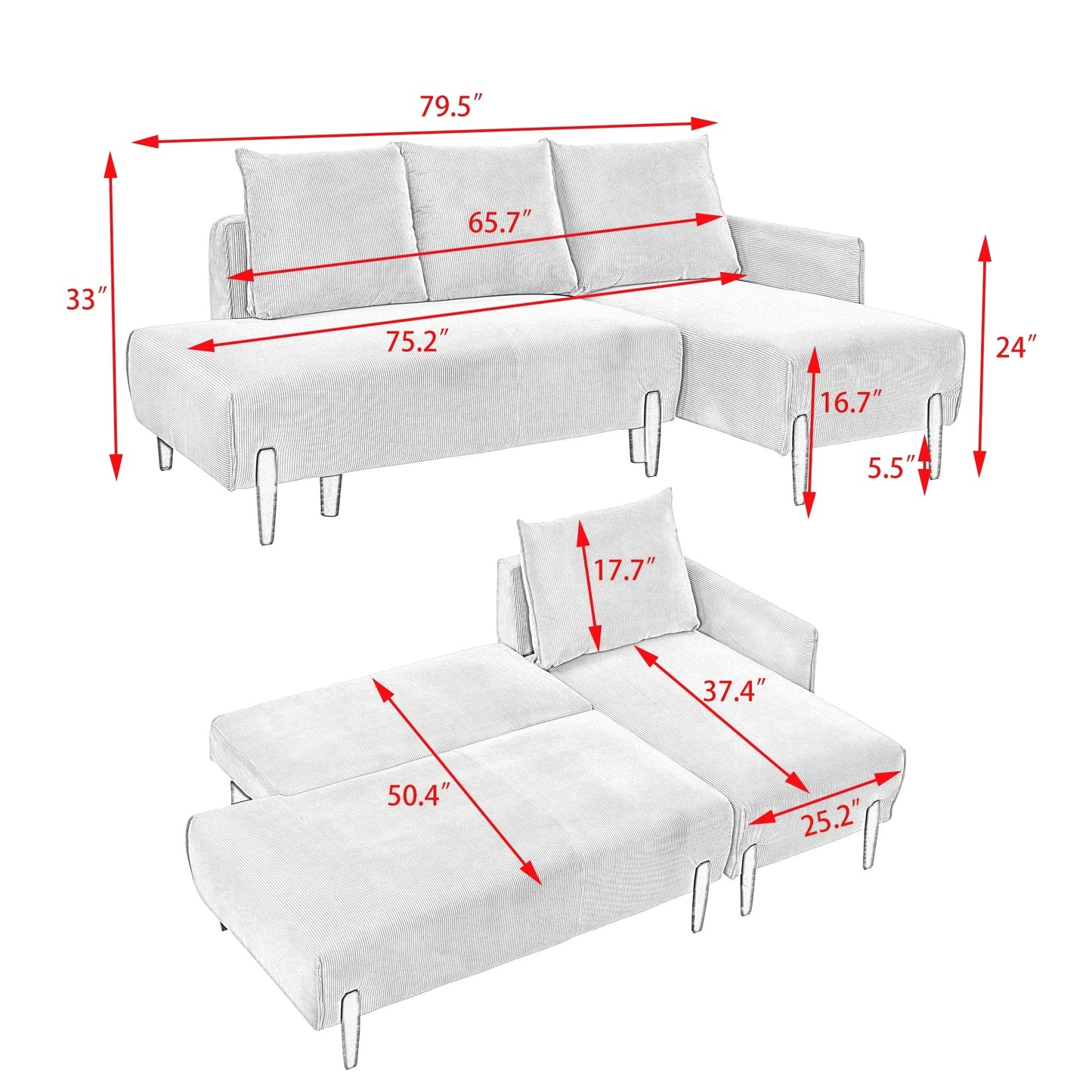 79.50 inches Long Sofa , with Spacious and Comfortable Seats, for Apartment Office Living Room