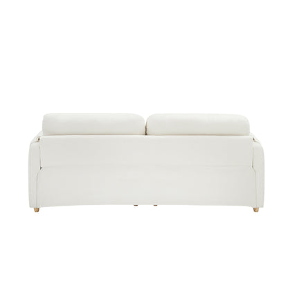 79.50 inches long, Teddy Cotton Linen Sofa Fabric, with metal conical long legs, metal strip matching, stylish and simple-Beige