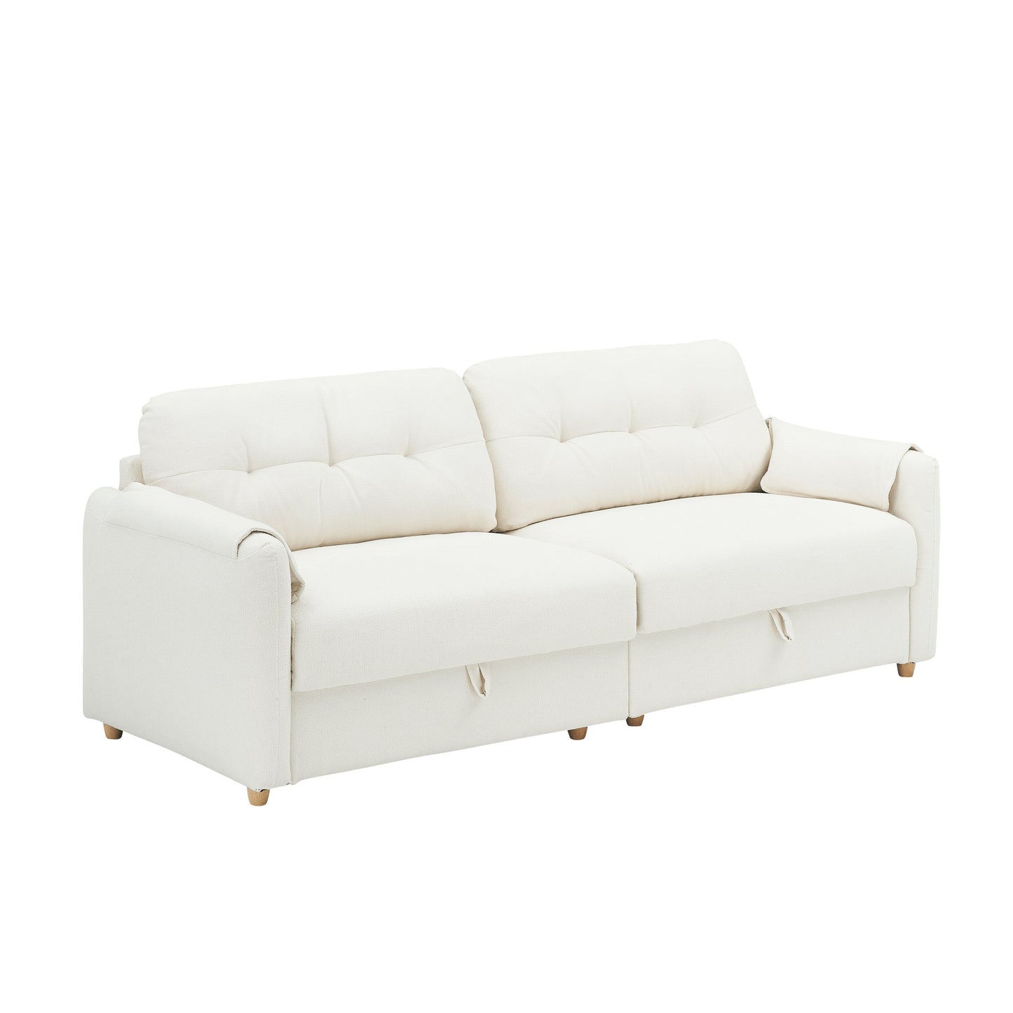79.50 inches long, Teddy Cotton Linen Sofa Fabric, with metal conical long legs, metal strip matching, stylish and simple-Beige