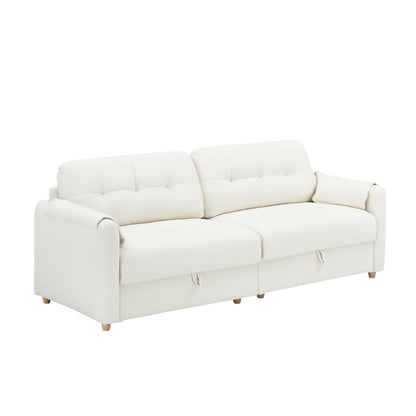 79.50 inches long, Teddy Cotton Linen Sofa Fabric, with metal conical long legs, metal strip matching, stylish and simple-Beige