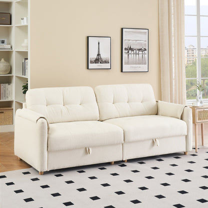79.50 inches long, Teddy Cotton Linen Sofa Fabric, with metal conical long legs, metal strip matching, stylish and simple-Beige