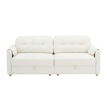 79.50 inches long, Teddy Cotton Linen Sofa Fabric, with metal conical long legs, metal strip matching, stylish and simple-Beige