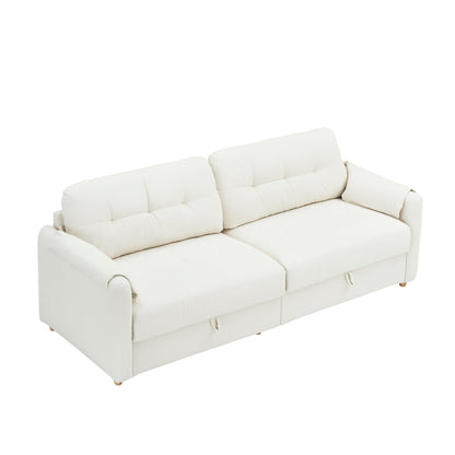 79.50 inches long, Teddy Cotton Linen Sofa Fabric, with metal conical long legs, metal strip matching, stylish and simple