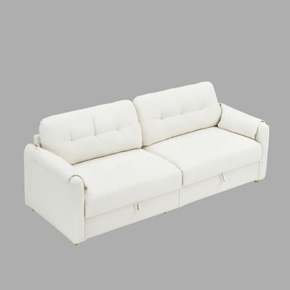 79.5 Teddy Fabric Sofa - Elegant 3-Seat Couch with Metal Trim and Resilient Sponge Cushions