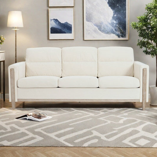 79.5 Velvet Solid Wood 3-Seater Sofa with Pocket Spring Seat, PP Foam Backrest, and Side Storage Pocket