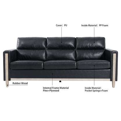 79.5 Velvet Solid Wood 3-Seater Sofa with Pocket Spring Seat, PP Foam Backrest, and Side Storage Pocket