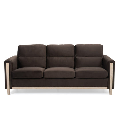 79.5 Velvet Solid Wood 3-Seater Sofa with Pocket Spring Seat, PP Foam Backrest, and Side Storage Pocket
