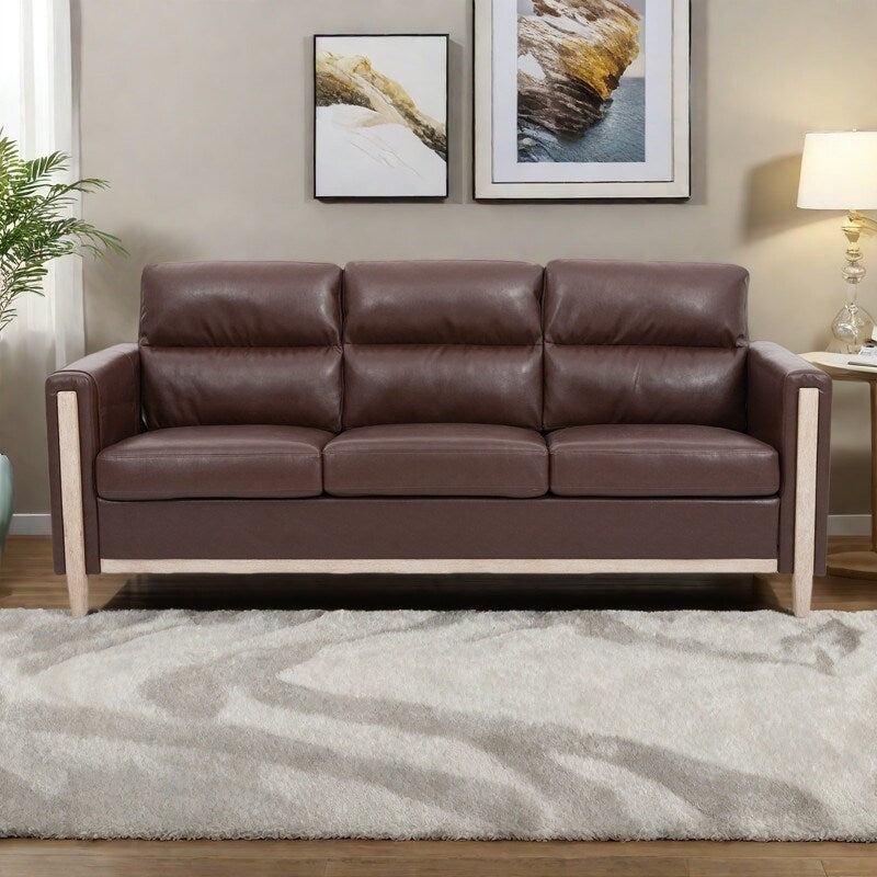 79.5 Velvet Solid Wood 3-Seater Sofa with Pocket Spring Seat, PP Foam Backrest, and Side Storage Pocket