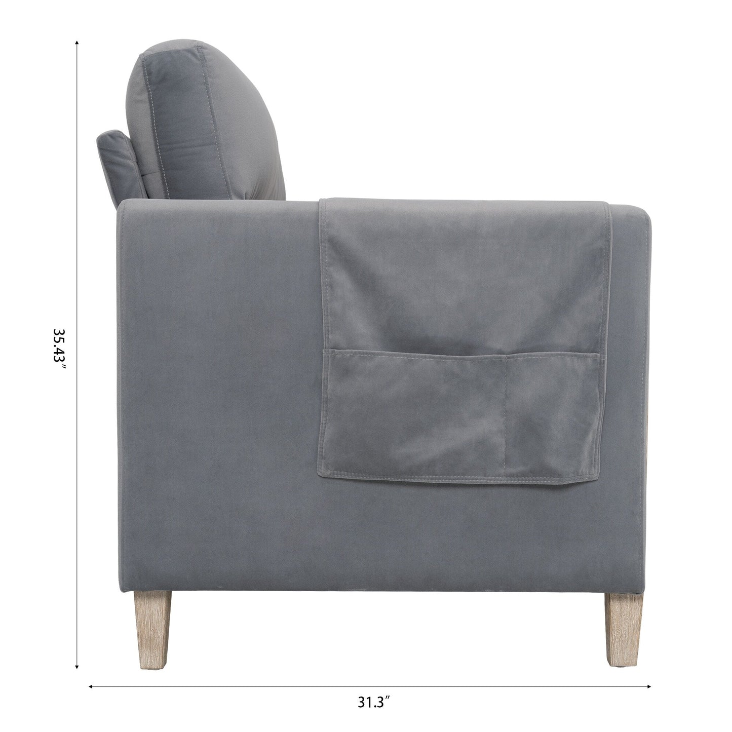 79.5 Velvet Solid Wood 3-Seater Sofa with Pocket Spring Seat, PP Foam Backrest, and Side Storage Pocket