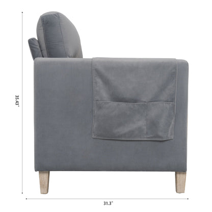 79.5 Velvet Solid Wood 3-Seater Sofa with Pocket Spring Seat, PP Foam Backrest, and Side Storage Pocket
