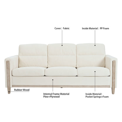 79.5 Velvet Solid Wood 3-Seater Sofa with Pocket Spring Seat, PP Foam Backrest, and Side Storage Pocket