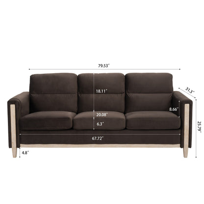 79.5 Velvet Solid Wood 3-Seater Sofa with Pocket Spring Seat, PP Foam Backrest, and Side Storage Pocket