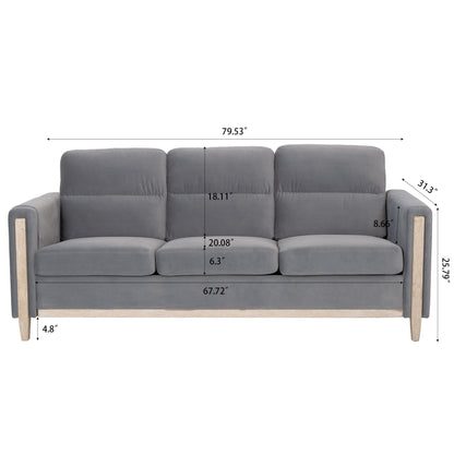 79.5 Velvet Solid Wood 3-Seater Sofa with Pocket Spring Seat, PP Foam Backrest, and Side Storage Pocket