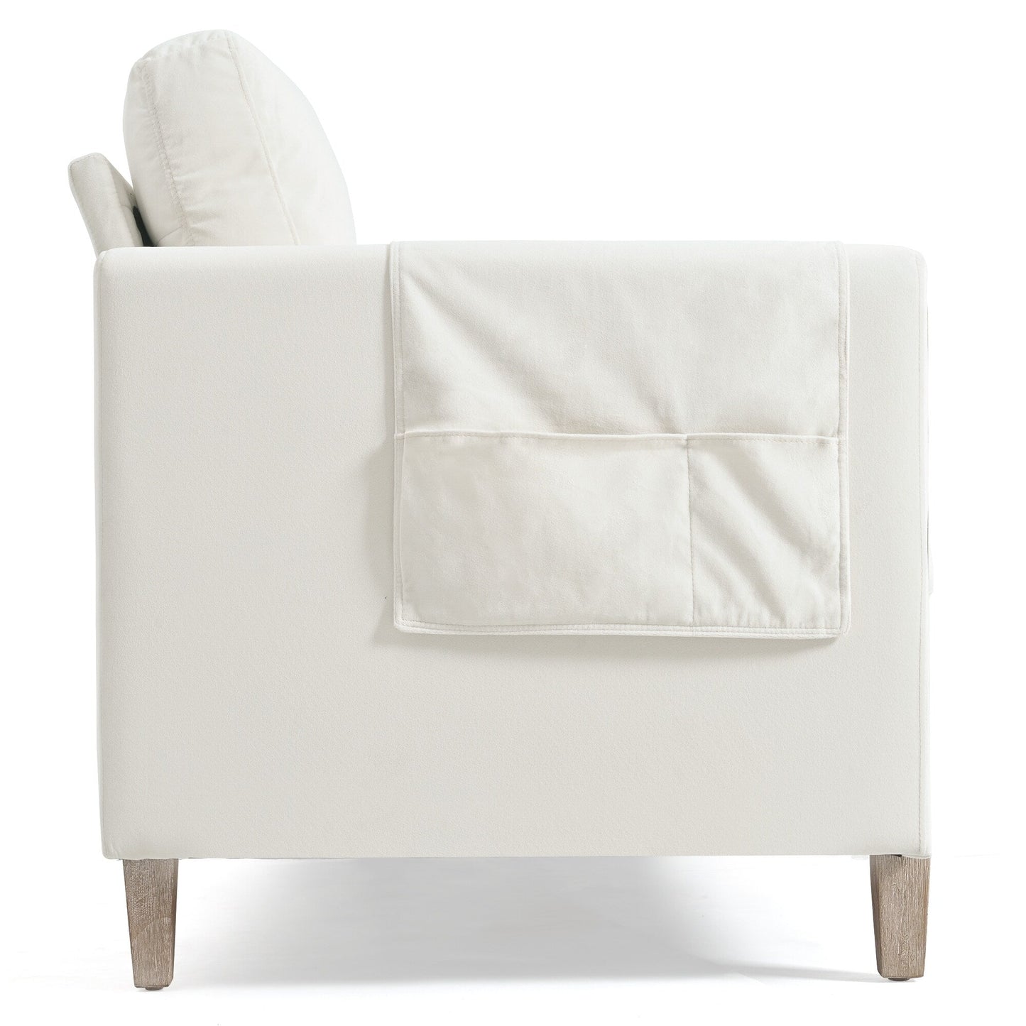 79.5 Velvet Solid Wood 3-Seater Sofa with Pocket Spring Seat, PP Foam Backrest, and Side Storage Pocket