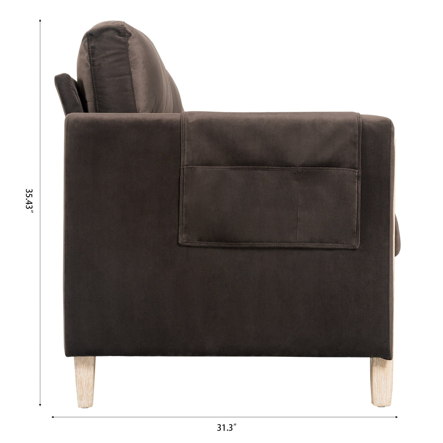 79.5 Velvet Solid Wood 3-Seater Sofa with Pocket Spring Seat, PP Foam Backrest, and Side Storage Pocket