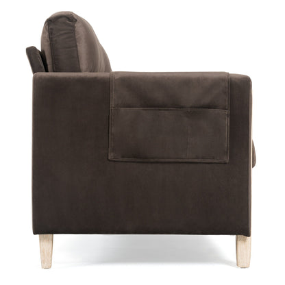 79.5 Velvet Solid Wood 3-Seater Sofa with Pocket Spring Seat, PP Foam Backrest, and Side Storage Pocket