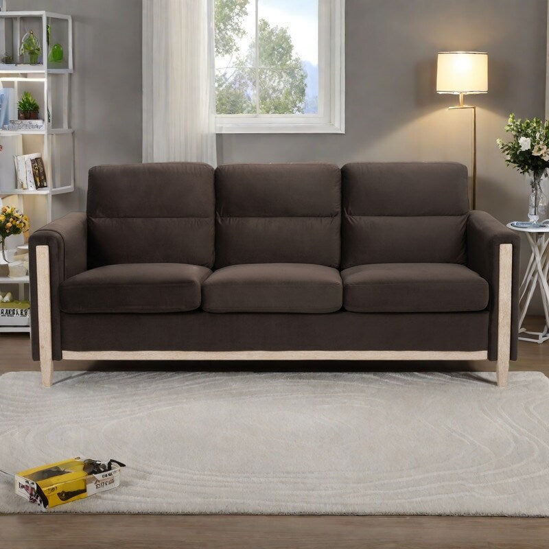 79.5 Velvet Solid Wood 3-Seater Sofa with Pocket Spring Seat, PP Foam Backrest, and Side Storage Pocket