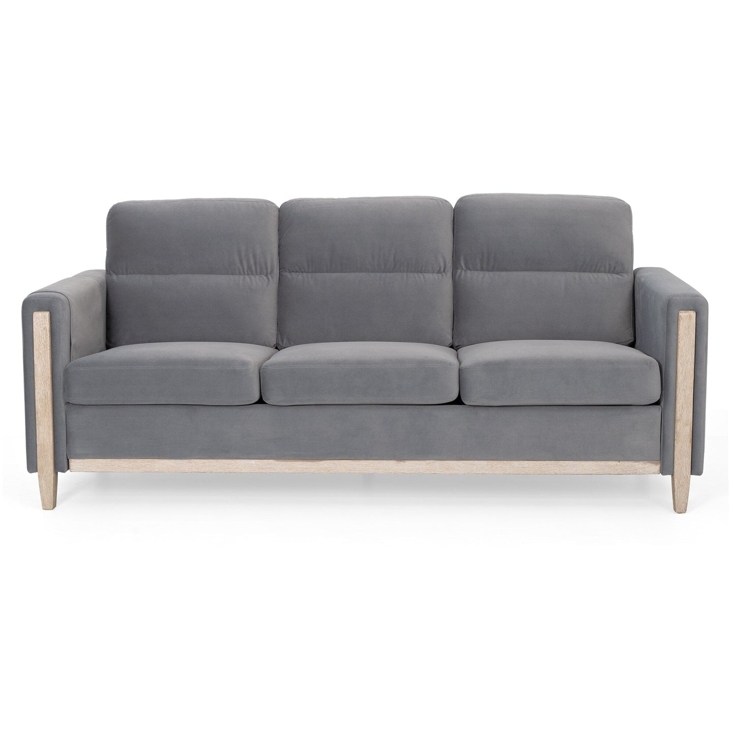 79.5 Velvet Solid Wood 3-Seater Sofa with Pocket Spring Seat, PP Foam Backrest, and Side Storage Pocket