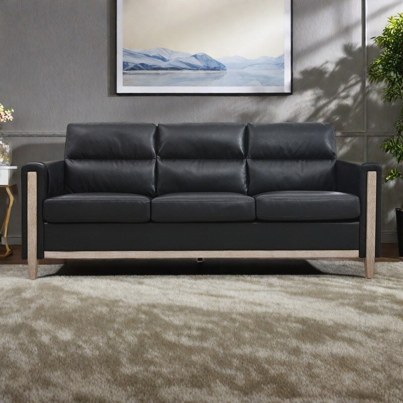 79.5 Velvet Solid Wood 3-Seater Sofa with Pocket Spring Seat, PP Foam Backrest, and Side Storage Pocket