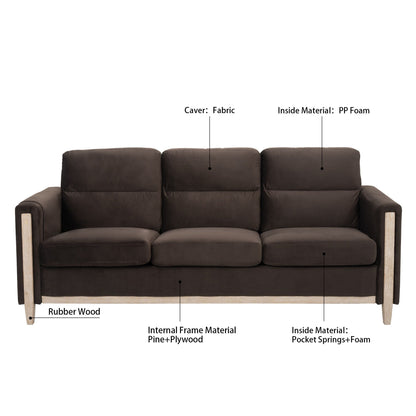 79.5 Velvet Solid Wood 3-Seater Sofa with Pocket Spring Seat, PP Foam Backrest, and Side Storage Pocket