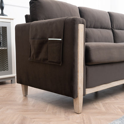 79.5 Velvet Solid Wood 3-Seater Sofa with Pocket Spring Seat, PP Foam Backrest, and Side Storage Pocket
