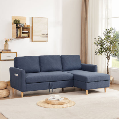 79.5'' Adjustable Fabric L-Shaped Sofa, 3-Seater with Pull-Out Bed and Storage Chaise
