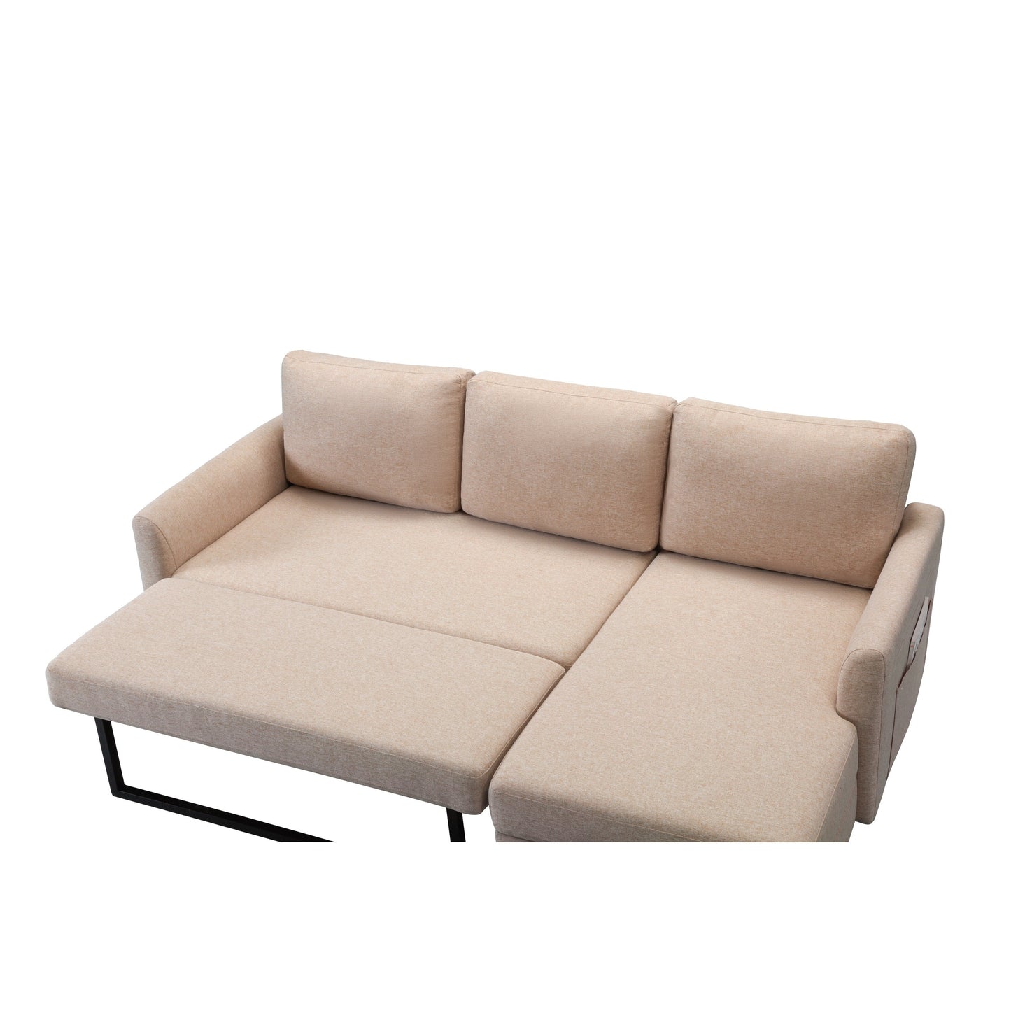 79.5'' Adjustable Fabric L-Shaped Sofa, 3-Seater with Pull-Out Bed and Storage Chaise