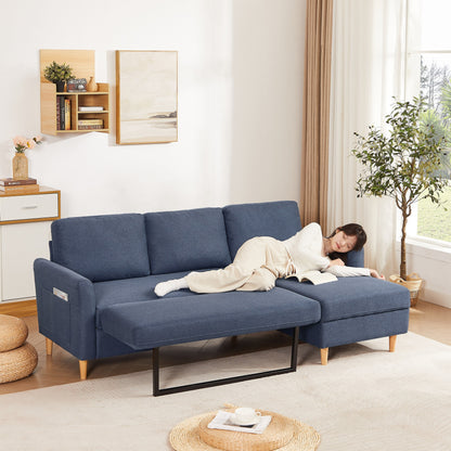 79.5'' Fabric L-Shaped 3-Seater Sleeper Sofa with Chaise, Pull-Out Bed, and Upholstered Design