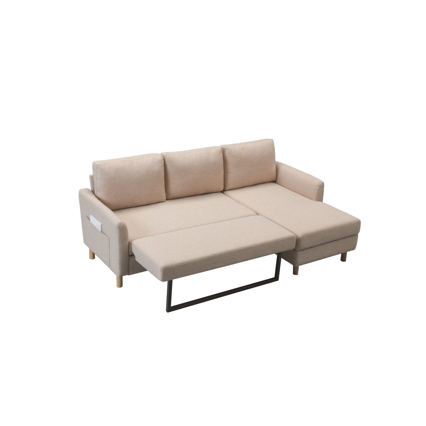 79.5'' Fabric L-Shaped 3-Seater Sleeper Sofa with Chaise, Pull-Out Bed, and Upholstered Design