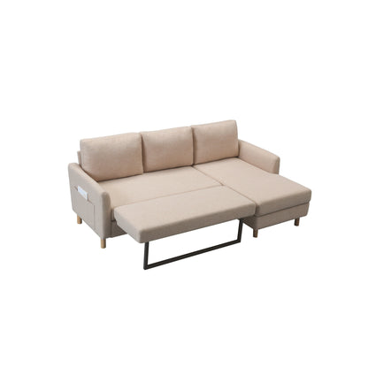 79.5'' Fabric L-Shaped 3-Seater Sleeper Sofa with Chaise, Pull-Out Bed, and Upholstered Design