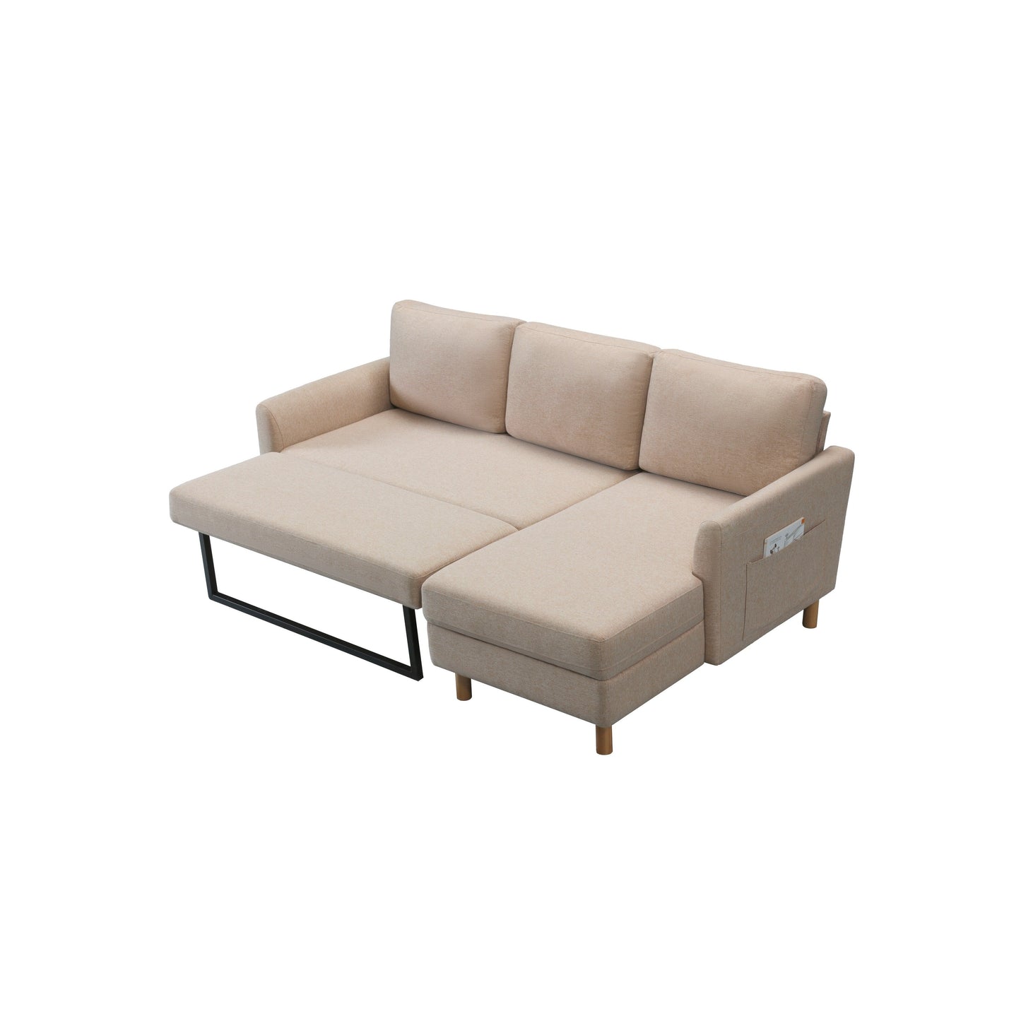 79.5'' Fabric L-Shaped 3-Seater Sleeper Sofa with Chaise, Pull-Out Bed, and Upholstered Design