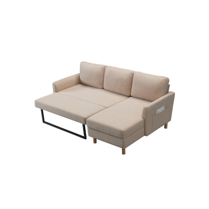 79.5'' Fabric L-Shaped 3-Seater Sleeper Sofa with Chaise, Pull-Out Bed, and Upholstered Design