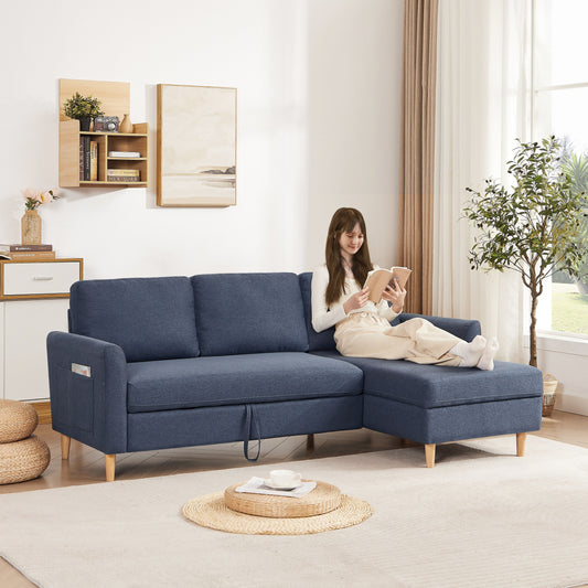 79.5'' Fabric L-Shaped 3-Seater Sleeper Sofa with Chaise, Pull-Out Bed, and Upholstered Design