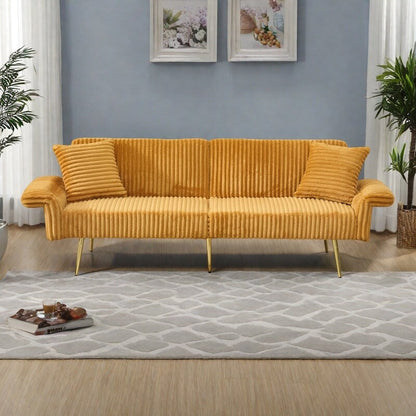 79 Corduroy Foldable Sofa Bed with 3-Position Armrests, High-Resilience Foam, and Metal Legs