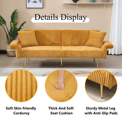 79 Corduroy Foldable Sofa Bed with 3-Position Armrests, High-Resilience Foam, and Metal Legs