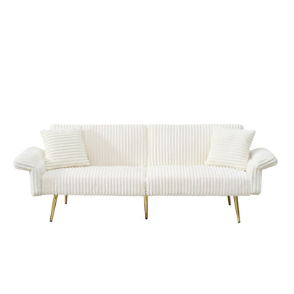 79 Corduroy Foldable Sofa Bed with 3-Position Armrests, High-Resilience Foam, and Metal Legs