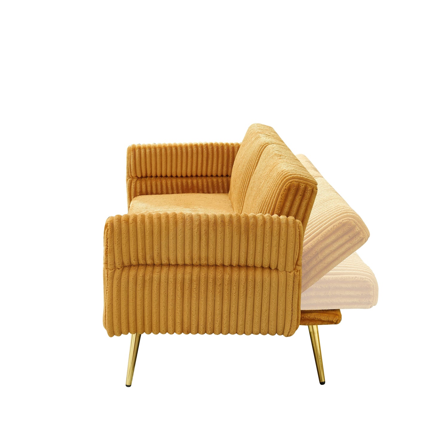 79 Corduroy Foldable Sofa Bed with 3-Position Armrests, High-Resilience Foam, and Metal Legs