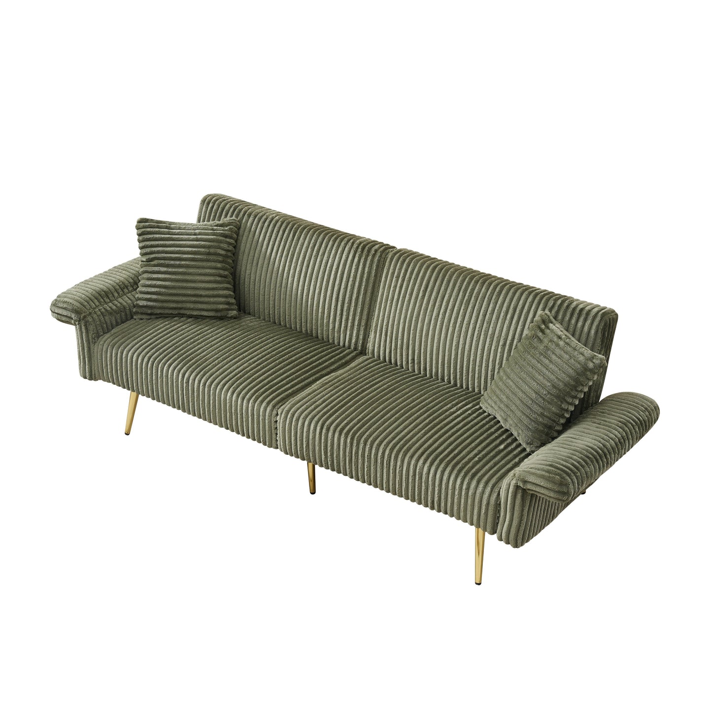 79 Corduroy Foldable Sofa Bed with 3-Position Armrests, High-Resilience Foam, and Metal Legs