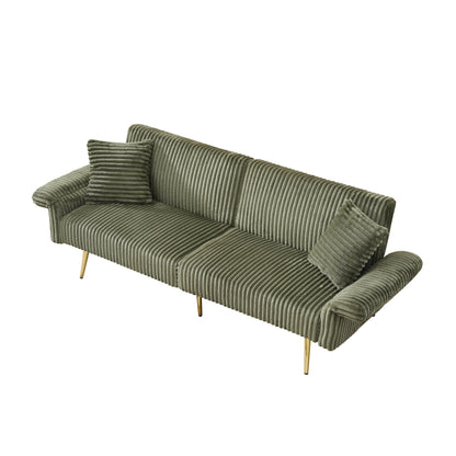 79 Corduroy Foldable Sofa Bed with 3-Position Armrests, High-Resilience Foam, and Metal Legs