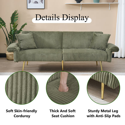 79 Corduroy Foldable Sofa Bed with 3-Position Armrests, High-Resilience Foam, and Metal Legs