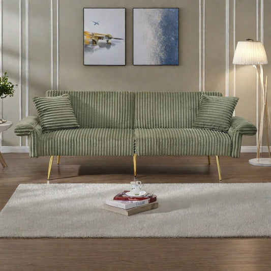 79 Corduroy Foldable Sofa Bed with 3-Position Armrests, High-Resilience Foam, and Metal Legs