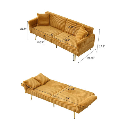 79 Corduroy Foldable Sofa Bed with 3-Position Armrests, High-Resilience Foam, and Metal Legs