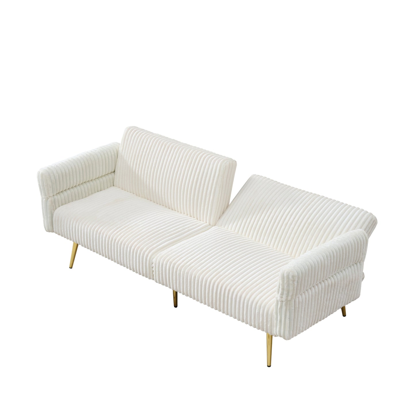 79 Corduroy Foldable Sofa Bed with 3-Position Armrests, High-Resilience Foam, and Metal Legs