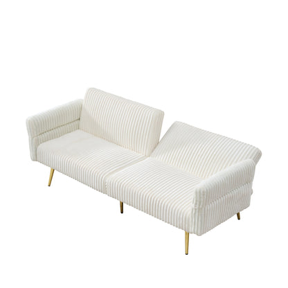 79 Corduroy Foldable Sofa Bed with 3-Position Armrests, High-Resilience Foam, and Metal Legs