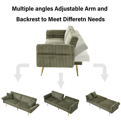 79 Corduroy Foldable Sofa Bed with 3-Position Armrests, High-Resilience Foam, and Metal Legs