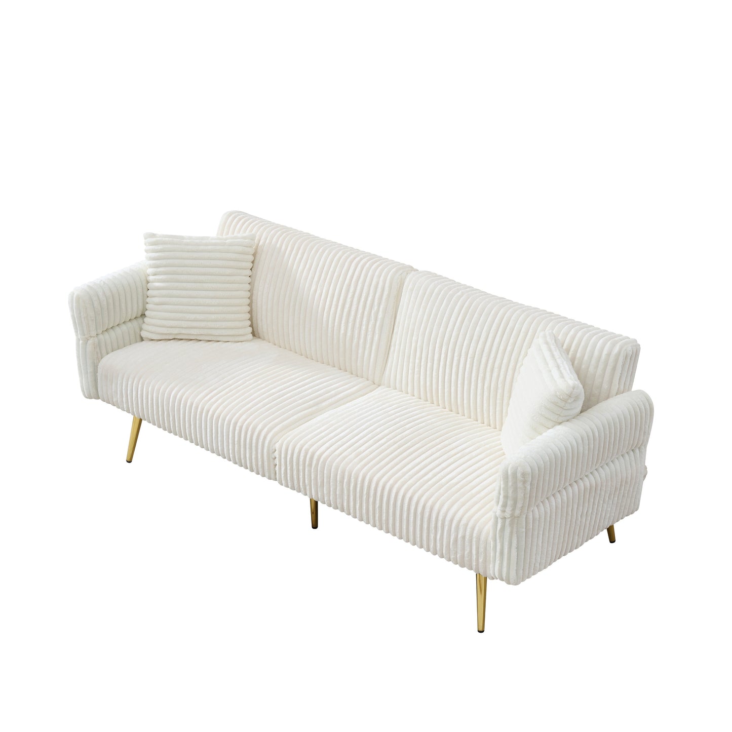 79 Corduroy Foldable Sofa Bed with 3-Position Armrests, High-Resilience Foam, and Metal Legs